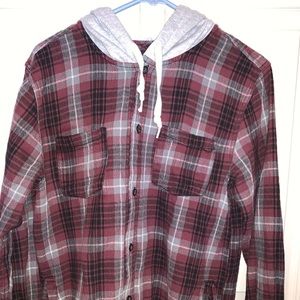 Men’s Large Modern Amusement Flannel with hoodie